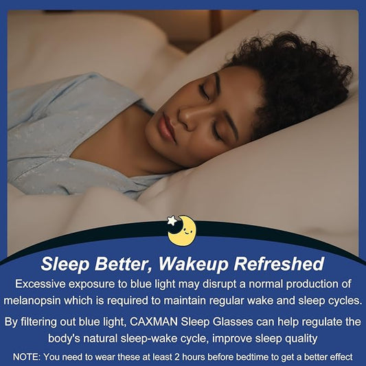 CAXMAN 99.9% Blue Light Glasses Sleep Glasses Orange Tinted Lens for Good Sleep Fit Over Glasses Fully Covered Your Eyes
