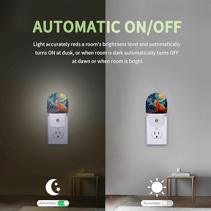 Starry Night Cat Night Light, Night Light Plug into Wall with Dusk to Dawn Sensor, LED Lamp Energy Saving Lights for Men Women Boys Girls,Lamp for Bedroom Bathroom Hallway