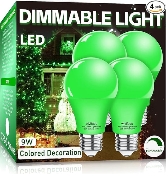 4 Pack A19 LED Green Light Bulbs,120V E26 Christmas Green LED Lights 9W Replace up to 100W,Dimmable Colored Light Bulbs for St. Patrick's Day, Porch Light, Party Decoration, Holiday Lighting