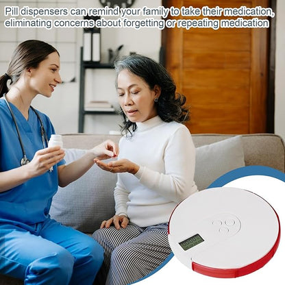 Pill Dispenser with Alarm - Smart Pill Dispenser Reminder, Automatic Pill Dispenser Elder, Pill Box with Alarm, Up to 4 Alarms Day, 7 Days Tablet Organizer with Large Digital Display for Home Office