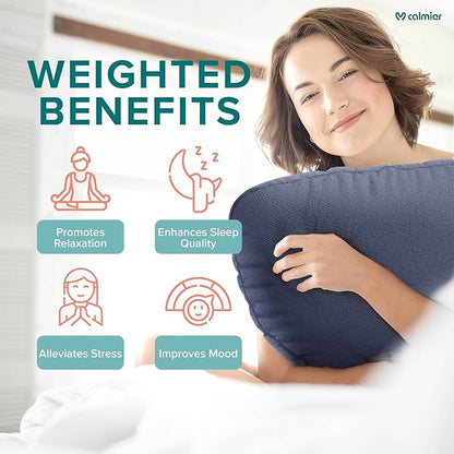 Calmier - 12 lb Sensory Weighted Pillow - Glass Bead Filled Hug Pillow - Ultra Plush Cozy Weight Sensory Pillows for Adults and Kids - Weighted Lap Pad (Blue- Fleece, 12 LBS)
