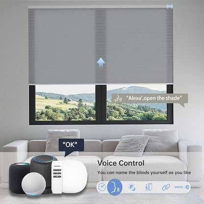Motorized Cellular Shades with Remote, Light Filtering Smart Cellular Shades Compatible with Alexa, Honeycomb Window Blinds for Bedroom Home Office, Custom Size, Half Shading Misty Lavender