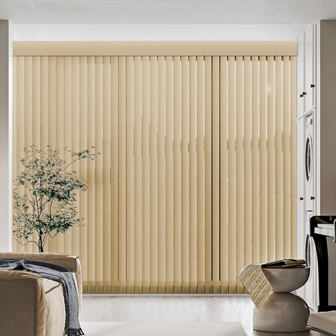 Cordless Vertical Blinds Window Blind, Blackout Fabric Vertical Blind, Energy Saving UV Protection Noise Reduce Vertical Blinds for Sliding Glass Doors, Patio Doors, Pure Stone