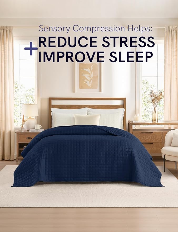 YnM Cotton King Size Weighted Blanket for Adults (88x104 Inches, 20 Pounds, Navy), Smallest Compartments with Cooling Glass Beads,Heavy Blanket for Two Persons of 90~160lbs on Queen or King Bed