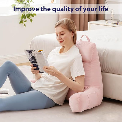 Back Pillow for Bed Sitting up, Reading Pillow for Sitting in Bed Adult, Back Support Pillow, Memory Foam Sit up Lounge Backrest Pillow with Arms for TV, Couch, Chair, Dorm, 24 Inch, Pink