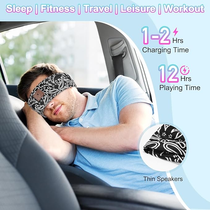 2-Pack Sleep Headphones Wireless, Bluetooth Sports Headband Headphones with Ultra-Thin HD Stereo Speakers Perfect for Sleeping,Workout,Jogging,Yoga,Insomnia, Air Travel, Meditation-