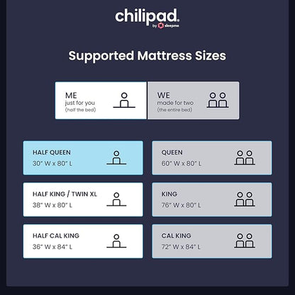 Chilipad Cube Bed Cooling System - Cooling & Heating Mattress Topper, Set Individual Bed Temperature, Cool Sleep Enhancement, Temp Range of 60-115°F, ME Half Queen Bedsize (30"W x 80"L), Model: CP500
