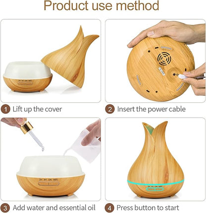 Smart WiFi Essential Oil Diffuser App Control Air Humidifier (Light Wood UK)