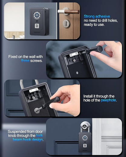 Smart Key Lock Box, ELECTOP Fingerprint Lock Box Bluetooth Key Box with App Control & Passcode, Waterproof Wall Mounted & Door Hanging Security Key Lock Box for House Key, Realtor, Office, Garage
