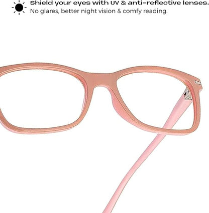 Readerest Blue Light Blocking Glasses – Thin Reflective Lens, Anti-Glare Computer Eyeglasses, UV Protection, Eye Strain Relief (Beige/Pink, 1.5 Magnification)