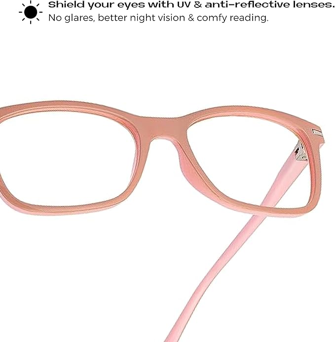 Readerest Blue Light Blocking Glasses – Thin Reflective Lens, Anti-Glare Computer Eyeglasses, UV Protection, Eye Strain Relief (Beige/Pink, 3.0 Magnification)