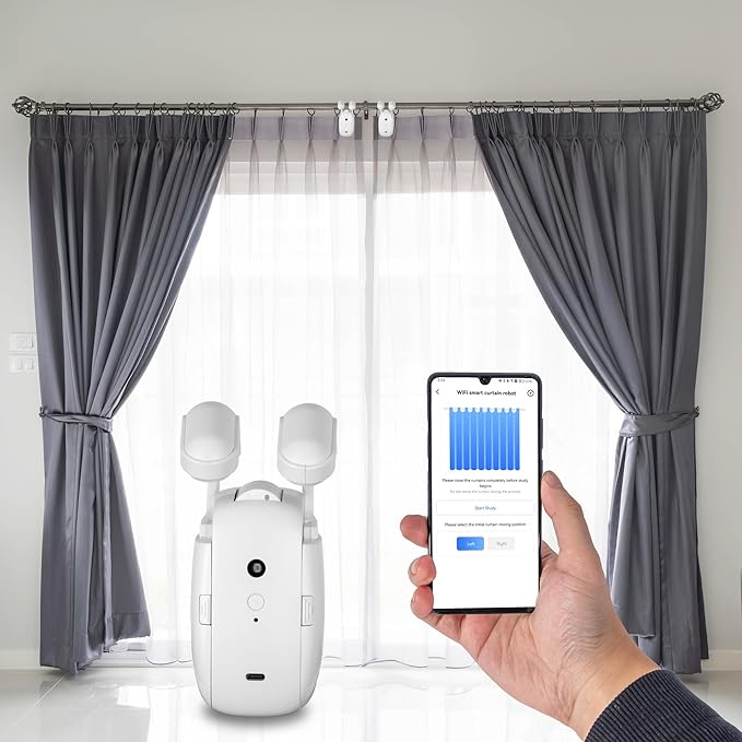 Smart Curtain Opener with Remote Control, High Performance Motor for Roman, T/U-Shaped Tracks Automated Opening and Closing (WiFi)