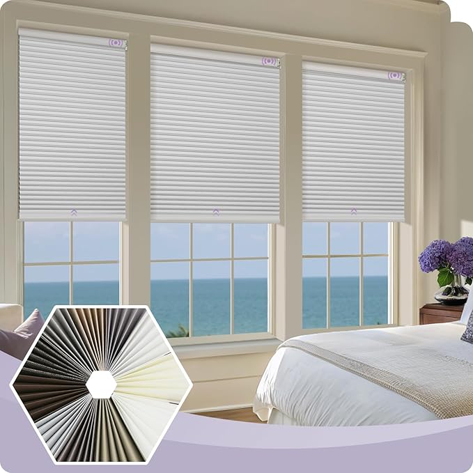 Graywind Motorized Matter Cellular Shades- Blackout 1-3/4"Cell Honeycomb Blinds for Indoor Windows, Compatible with Alexa Google Siri, Custom Size,Fabric Samples