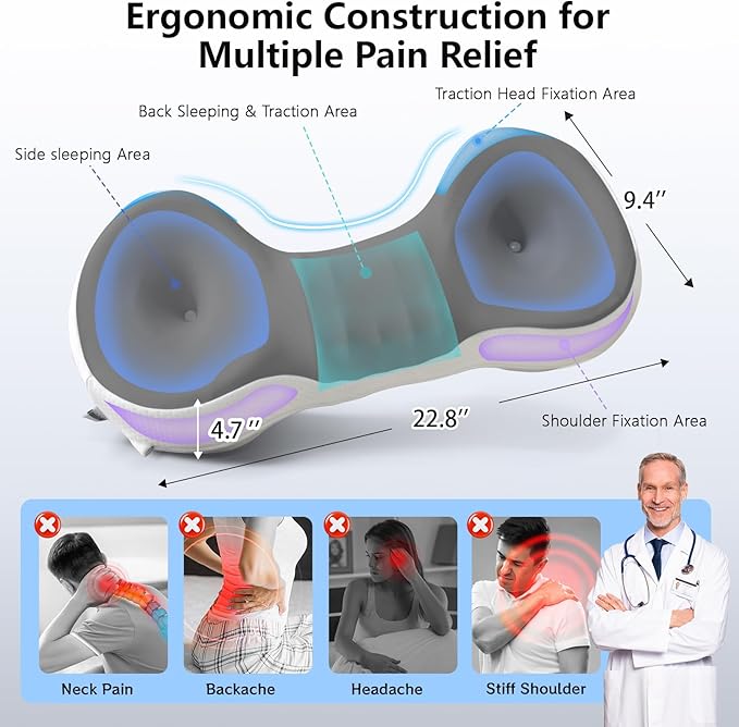 Cervical Neck Roll Pillow, Say Goodbye to Neck Pain, Travel Neck Support Pillow for Side Sleepers, Ergonomic Memory Foam Camping Pillow, Cervical Traction Device with Storage Bag
