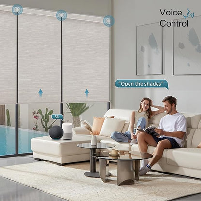 Motorized Roller Shade,100% Blackout Smart Window Blinds Work with Homekit, Alexa,Google Home, Remote, Electric Blinds with USB/Solar Pannel Charging,Classic Cream
