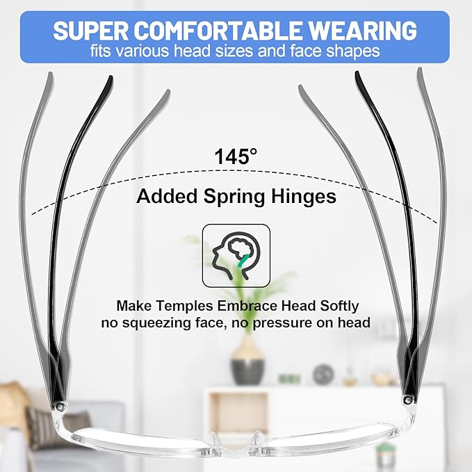 4 Packs 4.0 Reading Glasses for Men Women Blue Light Blocking Clear Readers 1.00 1.25 1.50 1.75 2.00 2.25 2.50 2.75 3.00 3.5 4.00