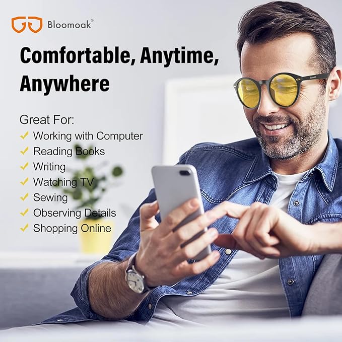 Bloomoak Orange Reading Blue Light Glasses,Computer Readers with Magnification,Relieve Eye Strain &Improve Sleep