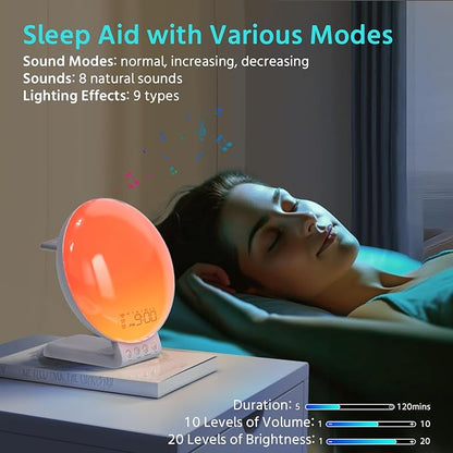 MOMILLA Sunrise Alarm Clock Smart, 3 in 1 Wireless Charging Station, App Control Sound Machine White Noise, Sunset Lamp, Night Light Wake up Light in Bedroom for Heavy Sleepers, Kids