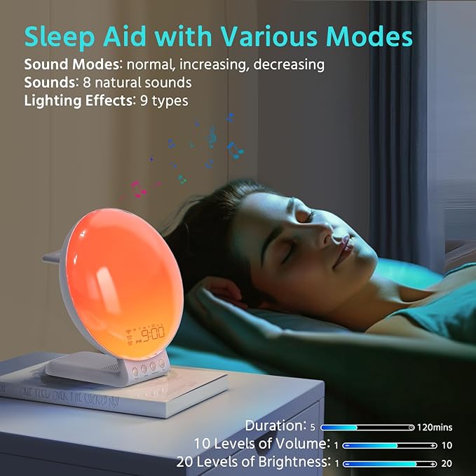 MOMILLA Sunrise Alarm Clock 3-in-1 Wireless Charging Station, App-Controlled Sound Machine White Noise, Sunrise Sunset Light, Bedside Wake-Up Lamp and Night Light for Heavy Sleepers
