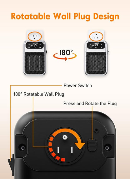GiveBest WIFI 800W Wall Outlet Space Heater with Remote,LED Display Small Plug in Electric Heater with Adjustable Thermostat and Timer for Home Office Bathroom Indoor Use