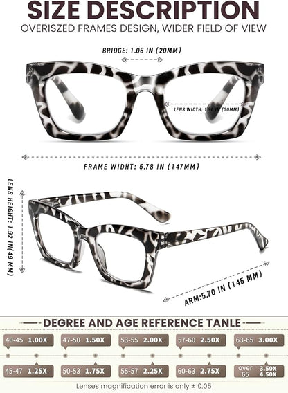 Hubeye Oprah Style Reading Glasses for Women Men Blue Light Blocking Computer Square Readers with Spring Hinge