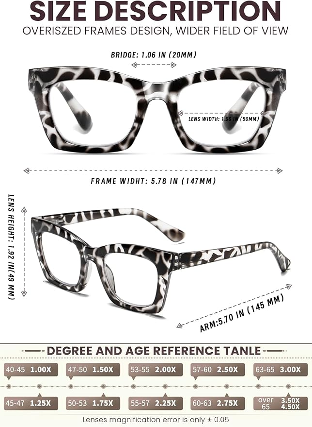 Hubeye Oprah Style Reading Glasses for Women Men Blue Light Blocking Computer Square Readers with Spring Hinge