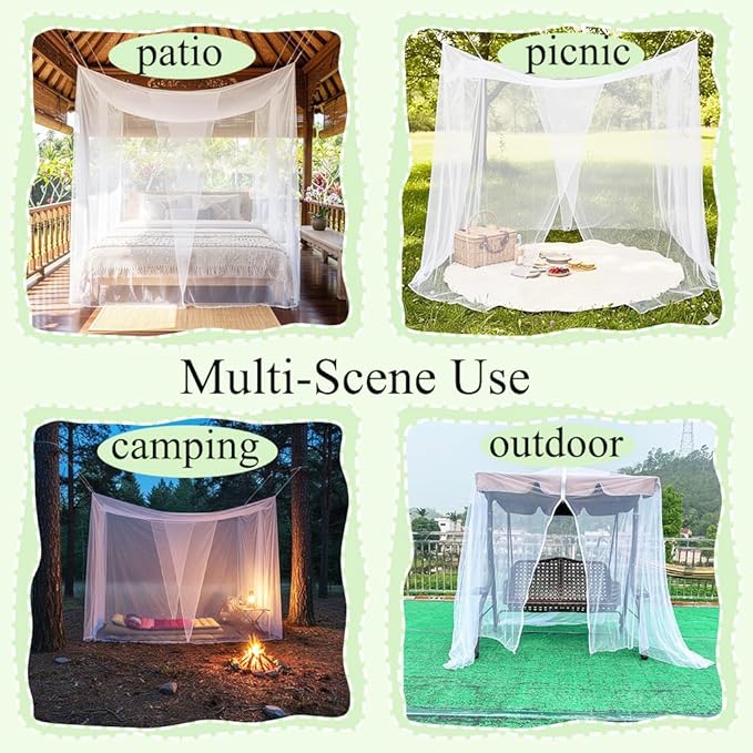 Mengersi Bed Canopy for Full Queen King Size Bed,Canopy Bed Curtains Elegant Mosquito Net,Mosquito Netting for Camping Patio Indoor Outdoor Bug Net,White