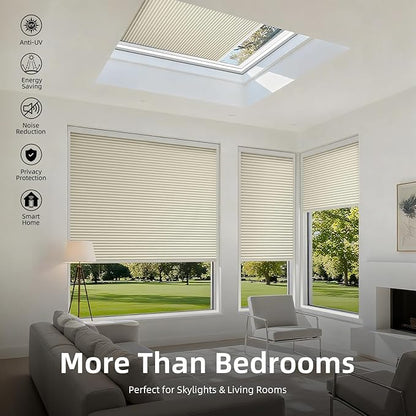 ZSTARR Motorized Skylight Shades Blackout Cellular Honeycomb Electric Blinds with Solar Panel Cordless Rechargeable with Remote for Roof and Slanted Windows Custom Size (Black Out Light Khaki)