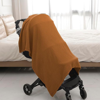 36” X 40” Inches Cooling Baby Waffle Weave Blanket, Ultra-Soft Lightweight Receiving Blanket for Newborn, Breathable Comfortable Baby Swaddle Blanket for Boys and Girls(Golden Amber)