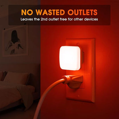 Briignite Red Night Lights Plug into Wall, Nightlights with Light Sensor Dusk to Dawn, 0.3W Square Plug in Night Light for Kids, Red Night Light for Bathroom Bedroom Kitchen, 2 Pack LED Night Lights