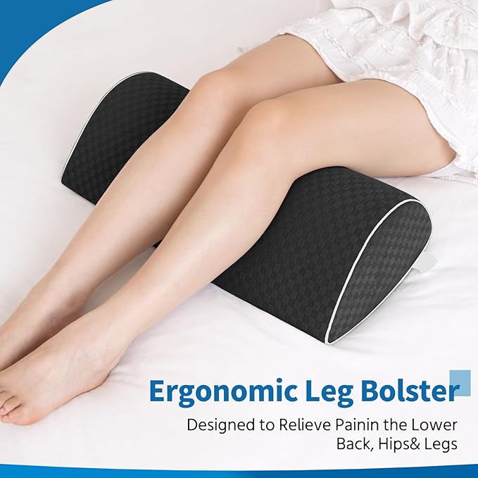 Knee Pillow for Back Sleeping – Ergonomic Memory Foam Cushion for Hip & Back Pain Relief – Leg Wedge Pillow for Spinal Alignment – Support for Side & Back Sleeping, Machine Washable Cover (Black)