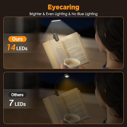 TATAANTY Book Light for Reading at Night- Eye Caring 3 Color Modes&Stepless Dimming LED Book Reading Light,Rechargeable 70Hrs Lasting Runtime Lightweight Clip-on Book Light for Book Lover,'25Upgrade
