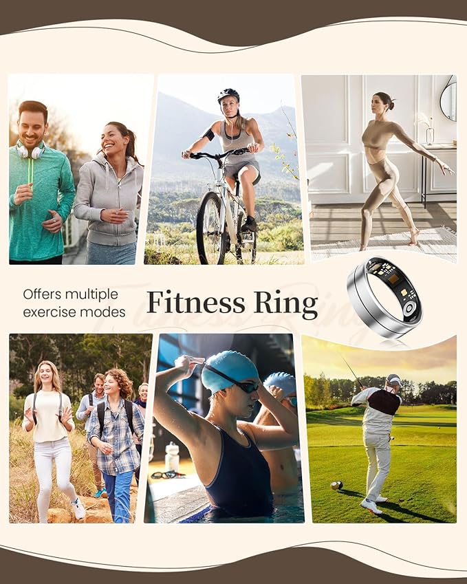 Fvtga Smart Ring for Women Men - Fitness Health Tracker with Sleep Monitoring Heart Rate and Activity Tracking,Blood Oxygen Monitor IP68 Waterproof No Subscription Fee iOS Android Compatible(Silver10)