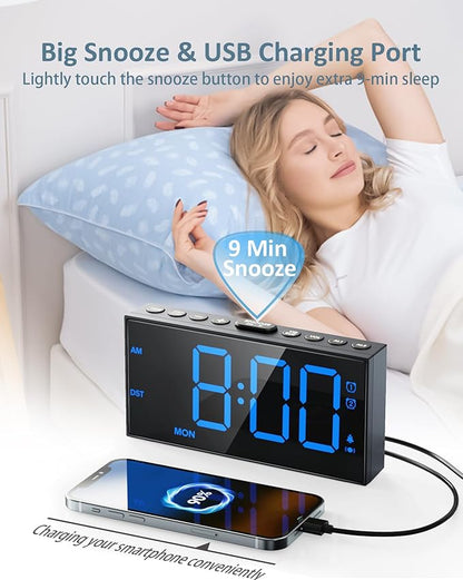 Roxicosly Vibrating Alarm Clock with Bed Shaker for Heavy Sleepers Adults, Dual Alarms for Weekday & Weekend, Large Display, Snooze, USB Charging Port, 12/24H DST