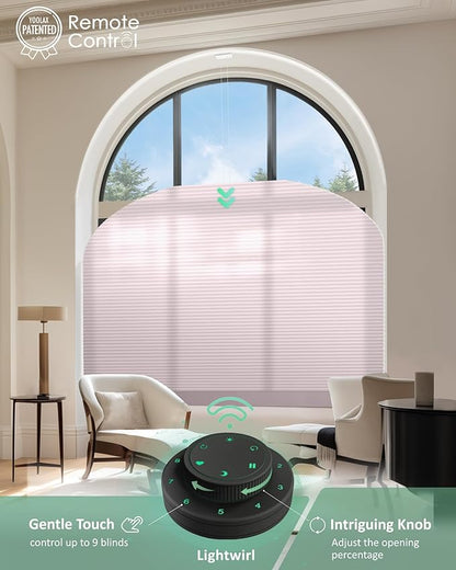 Yoolax Smart Cellular Shades, Motorized Elongated Arch Honeycomb Blinds Motorized Blinds with Remote Compatible with Alexa, Customized Elongated Arch Cellular Shades (Half Shading Light Pink)