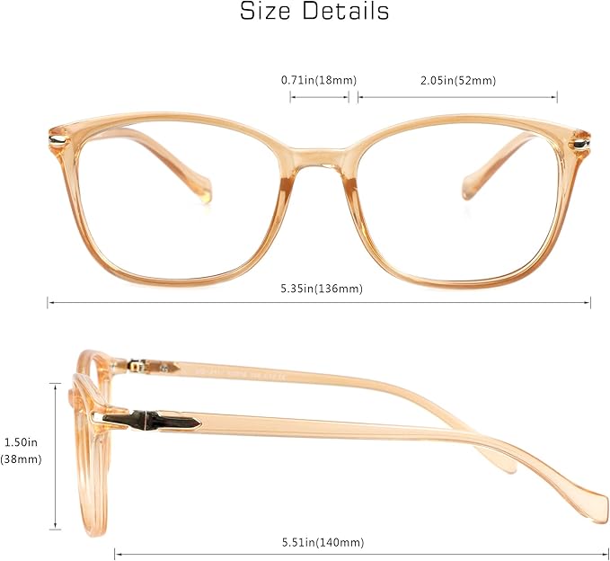 VisionGlobal Blue Light Blocking Glasses for Women/Men, Anti Eyestrain, Computer Reading, TV Glasses, Stylish Square Frame, Anti Glare