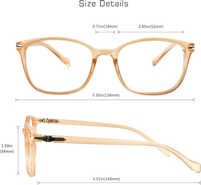 VisionGlobal Blue Light Blocking Glasses for Women/Men, Anti Eyestrain, Computer Reading, TV Glasses, Stylish Square Frame, Anti Glare(Champagne,+5.25 Magnification)