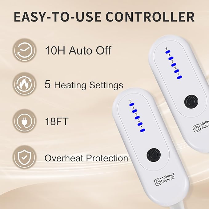 Dual Control Heated Blanket Queen Size 84"x90" - 5 Heat Settings 10H Auto Off Machine Washable - Romantic Gift for Couples, ETL Certified Safe, Milk Coffee
