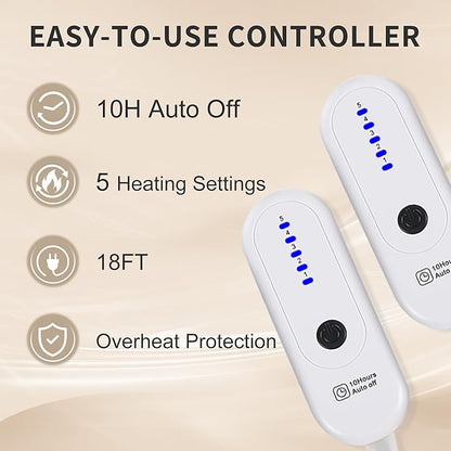 Dual Control Heated Blanket Queen Size 84"x90" - 5 Heat Settings 10H Auto Off Machine Washable - Romantic Gift for Couples, ETL Certified Safe, Milk Coffee