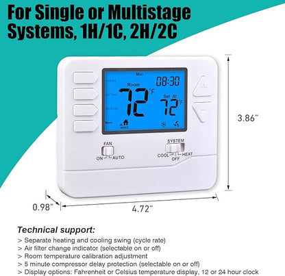 5-1-1 Day Programmable Thermostats for Home 2 Heat/ 2 Cool Conventional Multistage Systems