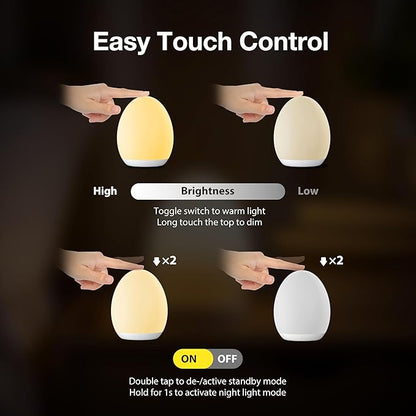JolyWell Night Light for Kids, Baby Night Light with 7 Colors Changing Mode & Stepless Dimming, Nursery Night Light BPA Free,Rechargeable Egg Night Light for Breastfeeding 1h Timer & Touch Control