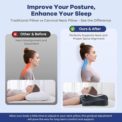 DONAMA Cervical Neck Pillow for Pain Relief, Orthopedic Contour Neck Pillow with Memory Foam Ergonomic Pillows with Dual Heights for Back, Stomach and Side Sleepers (Grey)