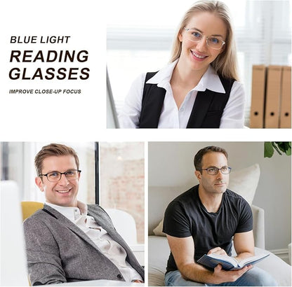 AQWANO Reading Glasses for Men Women, Blue Light Blocking Computer Readers, 4 Pack TR90 Flexible Unbreakable Frames Lightweight Cheaters