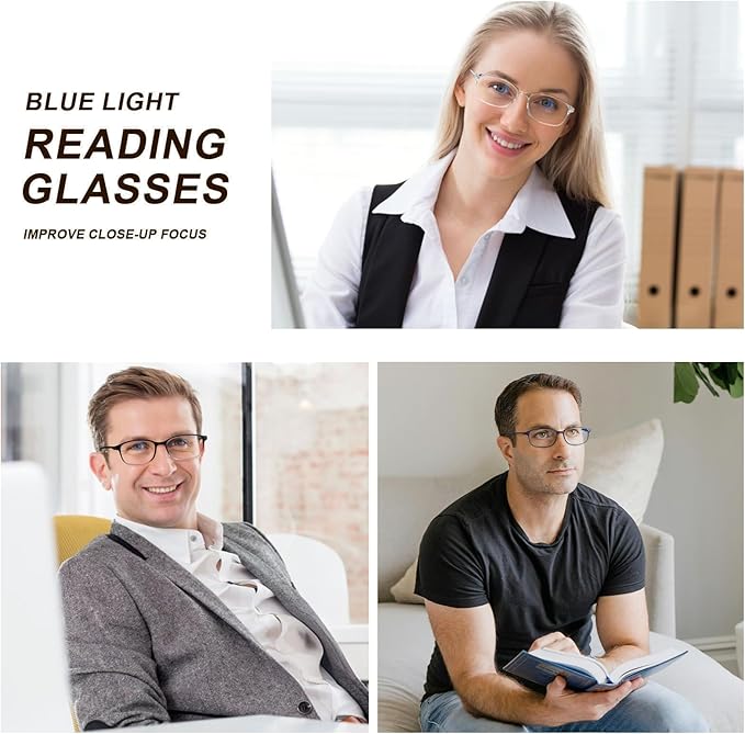 AQWANO 2.25 Reading Glasses for Men Women, Blue Light Blocking Computer Readers, 4 Pack TR90 Flexible Unbreakable Frames Lightweight Cheaters