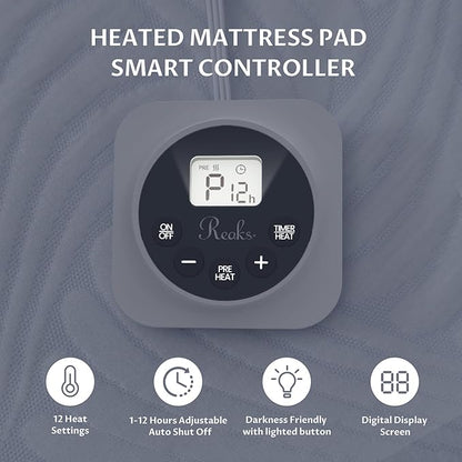 Twin XL Size Electric Heated Mattress Pad - Bed Warmer with Memory & Preheat Functions, 12 Heat Settings Single Control for 1-12 Hours Auto Off, Lighted Button