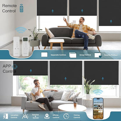 Motorized Shades,Smart Blinds with Remote,100% Blackout Roller Blinds,Work with Google Assistant,Homekit,Automatic Shades,Custom Widths from 16" to 110",Vinyl Black