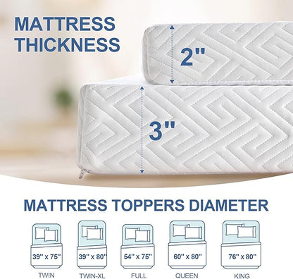 3 Inch Memory Foam Mattress Topper Twin, Memory Foam Pad with Removable & Washable Cover, Bed Topper for Back Pain, Non-Slip Ventilated Design, Twin Size