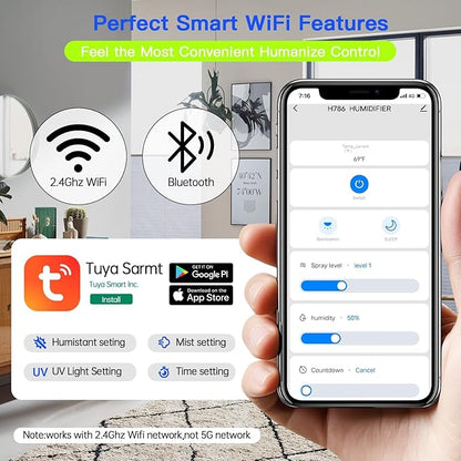 Smart Humidifiers Large Room Bedroom Home, 2.11Gal(8L) Quiet Top Fill Cool Mist Humidifier, Smart App & Remote Control, 3 Speed Humidifier with 360° Nozzle, Humidity Setting for Baby Office(Blue)