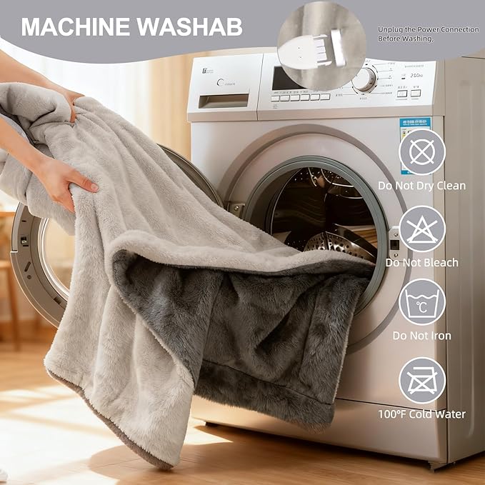 Electric Heated Blanket Throw 50''x60'' – Soft Dual-Sided Flannel, 12 Heat Settings, Smart Timer, ETL & FCC Certified, Machine Washable (Deep Gray & Light Gray, Single(50"x60"))
