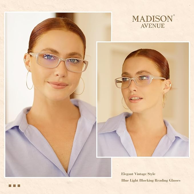 Madison Avenue 2 Pack Classic Blue Light Blocking Reading Glasses for Women, Vintage Anti Glare/Eyestrain Computer Readers Demi/Purple +1.0